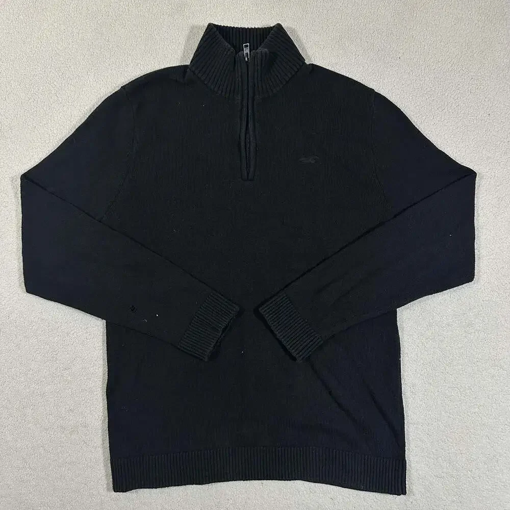 Hollister California Black Quarter Zip Sweater Mens Small Embroidered Logo